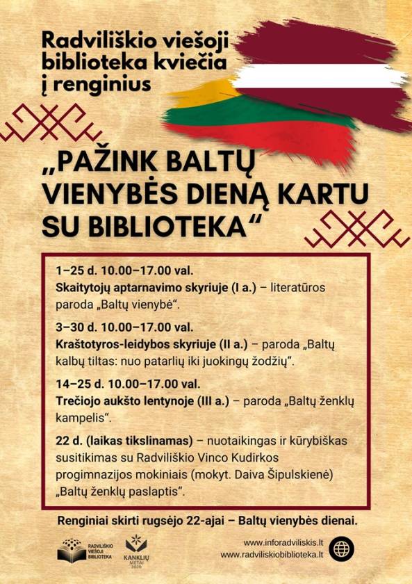 Radviliškio viešoji biblioteka kviečia į renginius „Pažink Baltų vienybės dieną kartu su biblioteka“